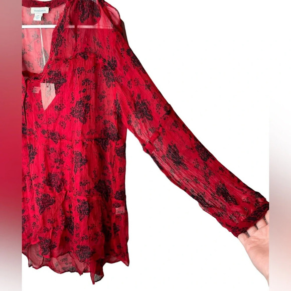 NWT Sundance Elodie Red Black Floral Tiered Blouse Top Size Medium - Picture 4 of 9